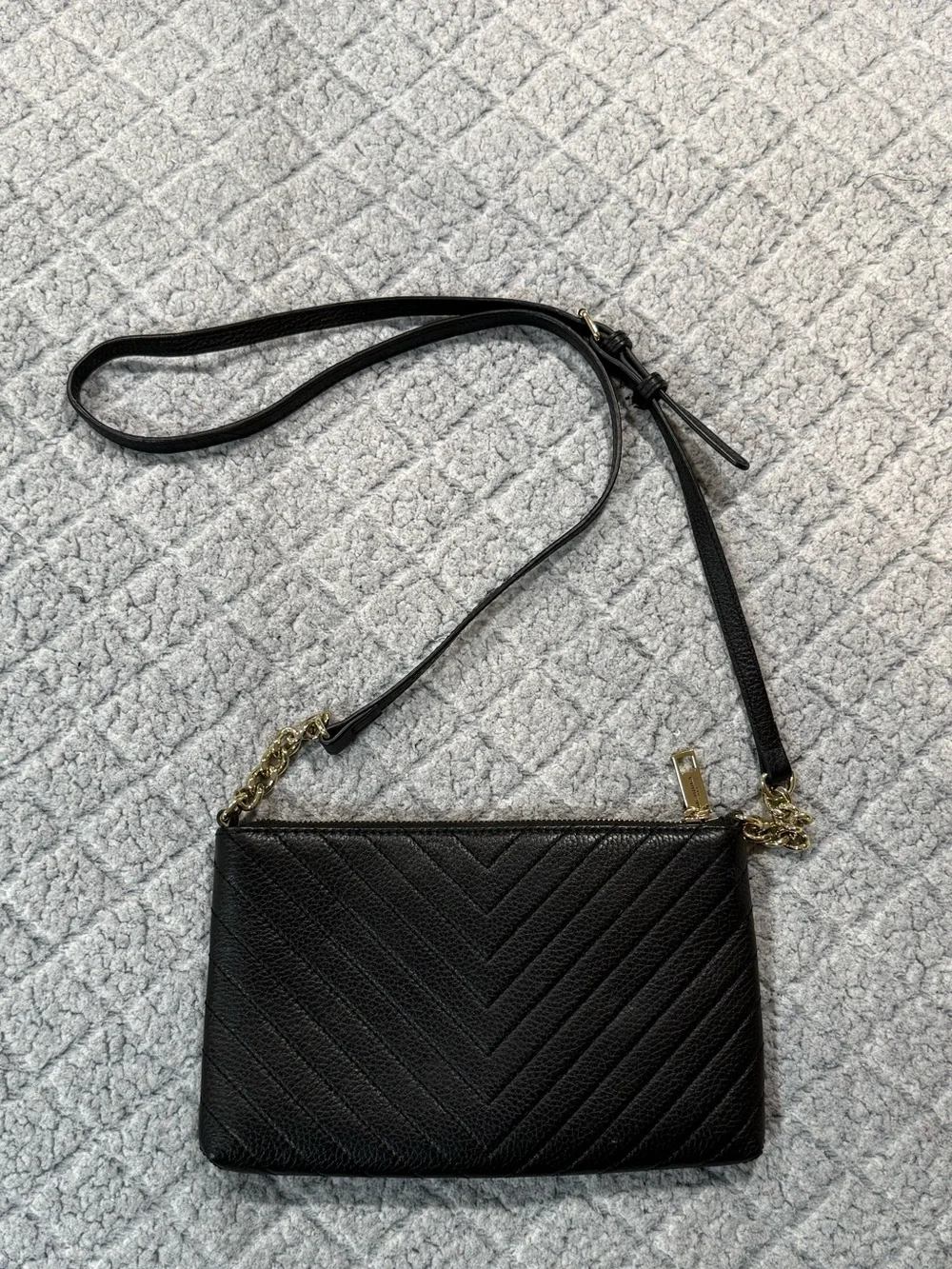 Karl Lagerfeld Black Quilted Floral Crossbody Pouch with Gold Chain